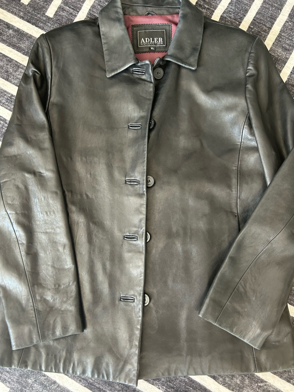 Vintage Adler Collection Black Genuine Leather Car Coat Jacket Sz XL 90s Y2K